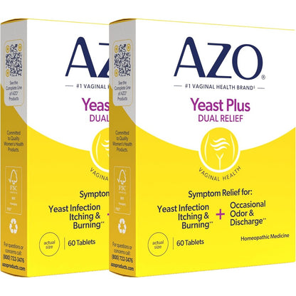 Azo Women Yeast Plus Dual Relief Homeopathic Medicine front view packaging