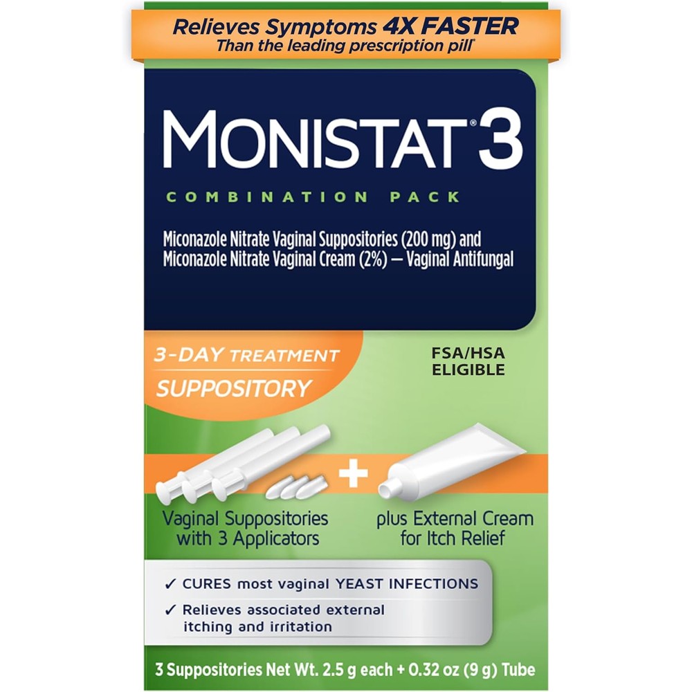 Monistat 3-Day Yeast Infection Treatment front box view antifungal combo