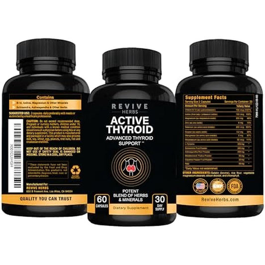 Revive Herbs Thyroid Support 60 capsules front view bottle