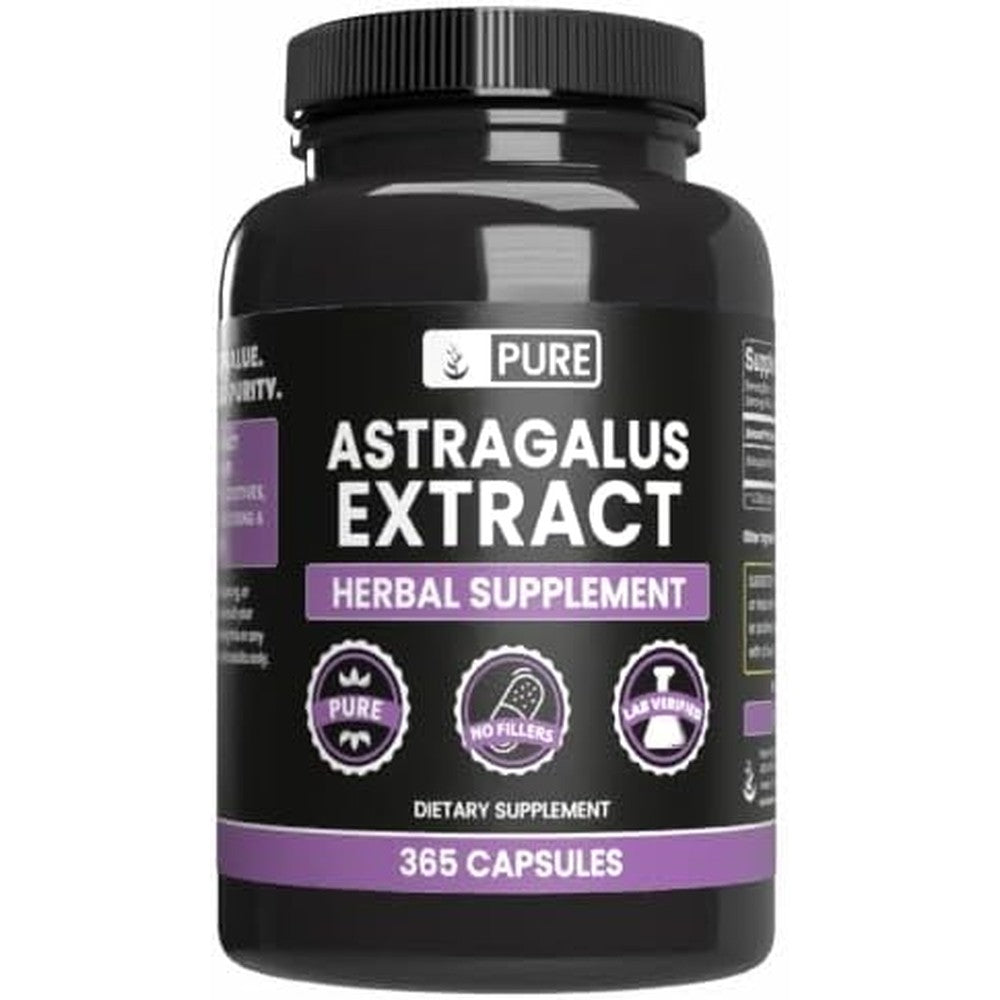 Pure Original Ingredients Astragalus 365 Capsules front view showing the clean supplement bottle layout.