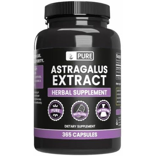 Pure Original Ingredients Astragalus 365 Capsules front view showing the clean supplement bottle layout.