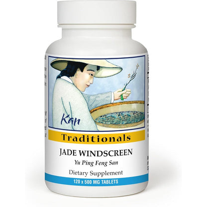 Kan Herbs Jade Windscreen 120 tablets bottle front view for respiratory immunity.