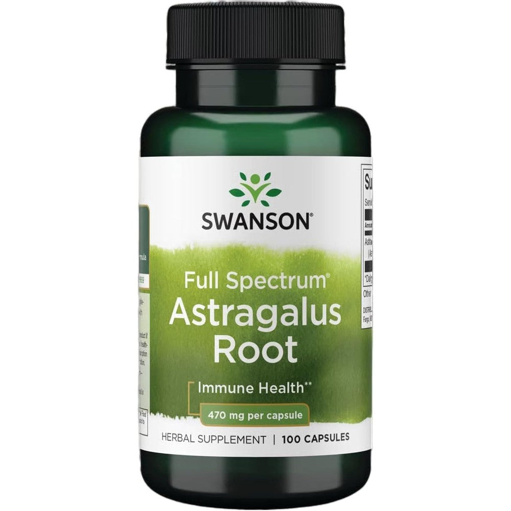 Swanson Astragalus Root 470mg 100 capsules front view bottle for immune support