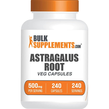 BulkSupplements Astragalus Root 240 Capsules front view bottle showing product labeling for immune support