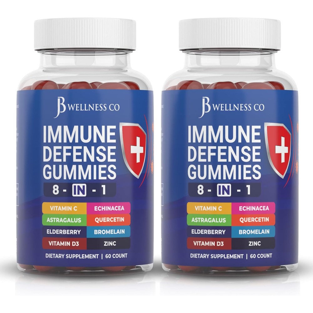 New Age JB Wellness Company 8 In 1 Immune Defense Gummies 2 Pack front view showcasing premium dietary supplement bottle design