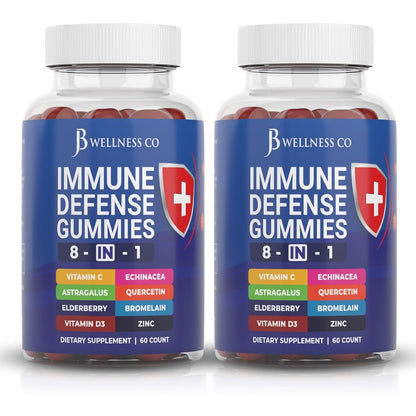 New Age JB Wellness Company 8 In 1 Immune Defense Gummies 2 Pack front view showcasing premium dietary supplement bottle design