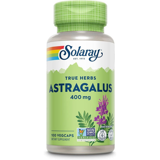 Solaray True Herbs Traditional Astragalus Root 400mg bottle front view for immune support