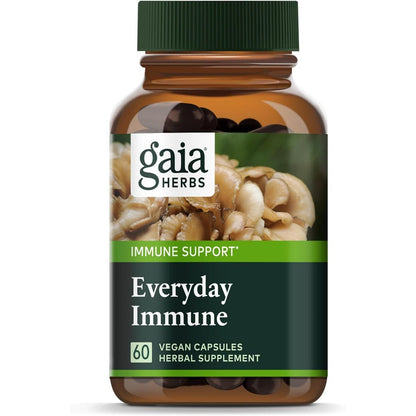 Gaia Herbs Everyday Mushrooms and Herbs front bottle view for daily immune support supplement