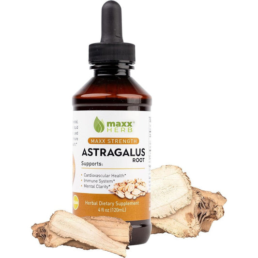 Maxx Herb Astragalus Maximum Strength Liquid Extract Four Ounce bottle front view for premium immune support.