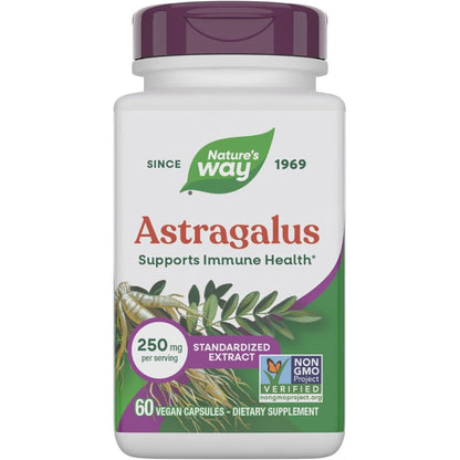 Nature's Way Astragalus Premium Extract 60 capsules front view bottle for natural immune support