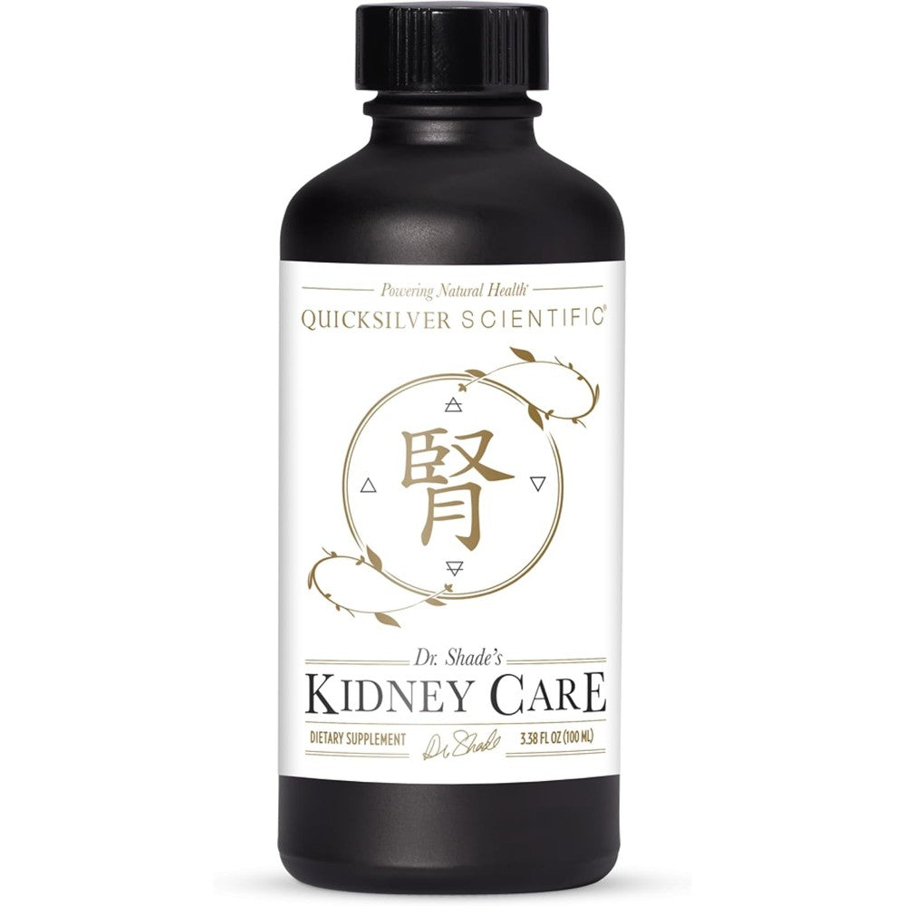 Quicksilver Scientific Kidney Care 100ml front view bottle showing the brand label and nanoemulsified liquid dietary supplement details.