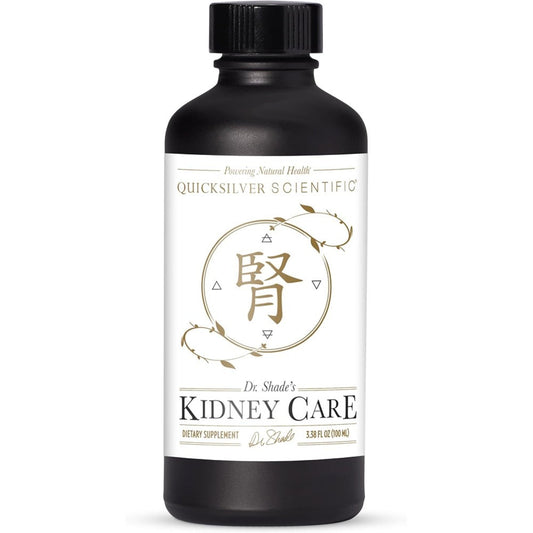 Quicksilver Scientific Kidney Care 100ml front view bottle showing the brand label and nanoemulsified liquid dietary supplement details.