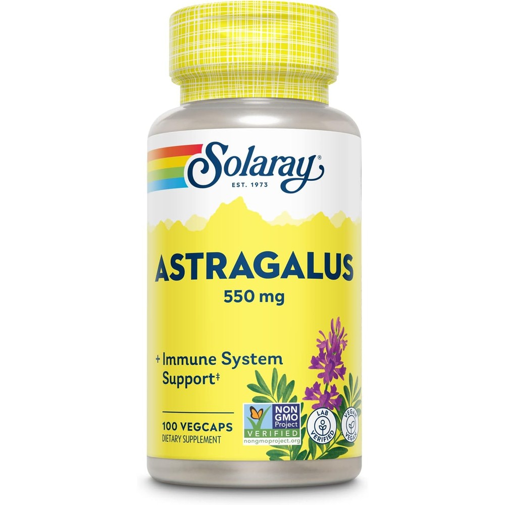 Solaray Astragalus Root 550 Milligrams front view bottle on white background