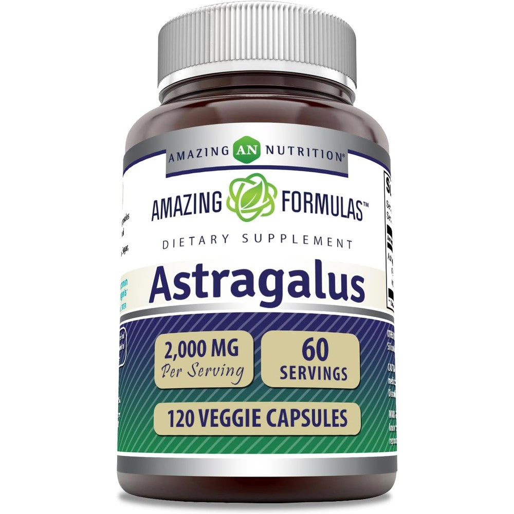 Amazing Nutrition Amazing Formulas Astragalus 2000mg 120 vegetarian capsules front bottle view.