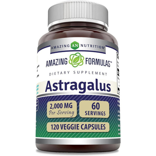 Amazing Nutrition Amazing Formulas Astragalus 2000mg 120 vegetarian capsules front bottle view.