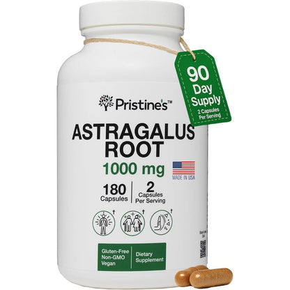 Pristine's Astragalus Root 180 capsules front bottle view for immune system support