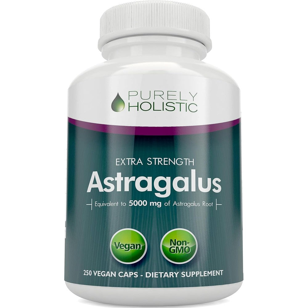 Purely Holistic Astragalus 5000mg 250 capsules bottle front view showing product labels and immune support benefits