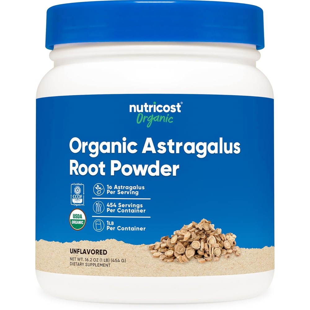 Nutricost Organic Astragalus Root Powder one pound front view showing USDA organic certification label