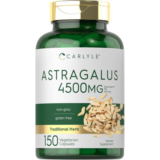 Carlyle Astragalus Root 4500mg capsules front view dark green bottle with gold lid for immune support