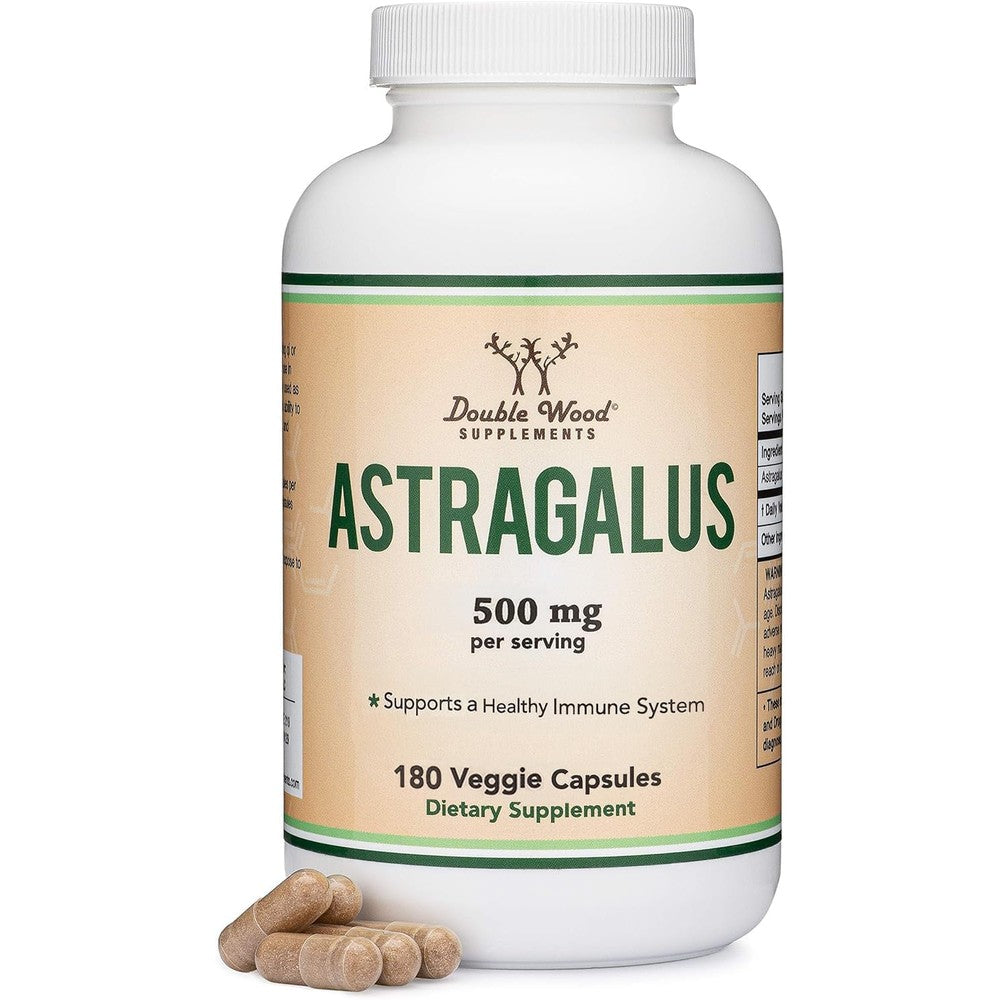 Double Wood Supplements Astragalus 500mg 300 capsules bottle front view for premium immune defense