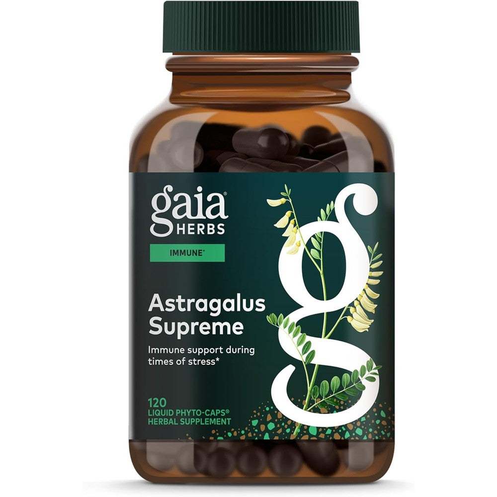 Gaia Herbs Astragalus Supreme 120 liquid phyto capsules front bottle view for immune system support