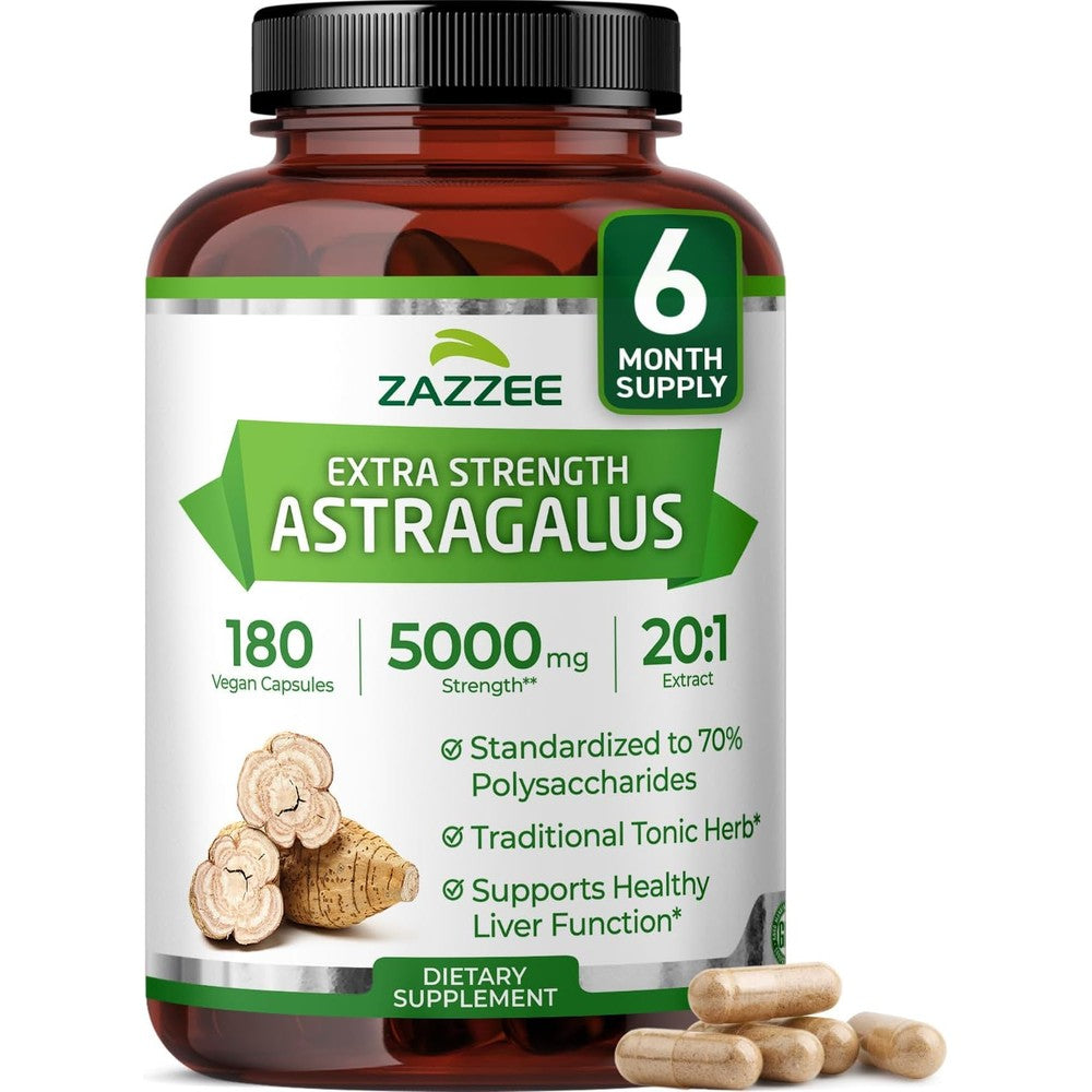 Zazzee Extra Strength Astragalus Root Extract 180 capsules front bottle view