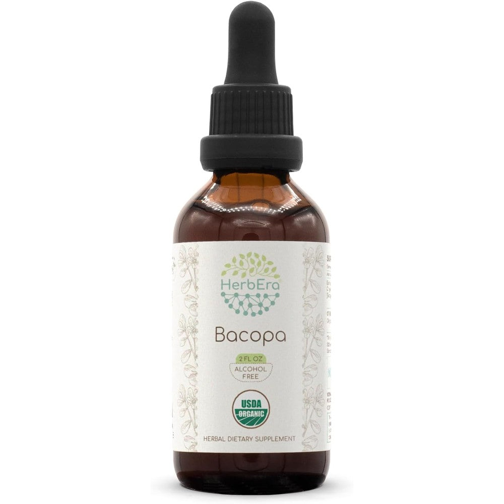 HerbEra Bacopa B60 Organic Tincture front view bottle for cognitive health