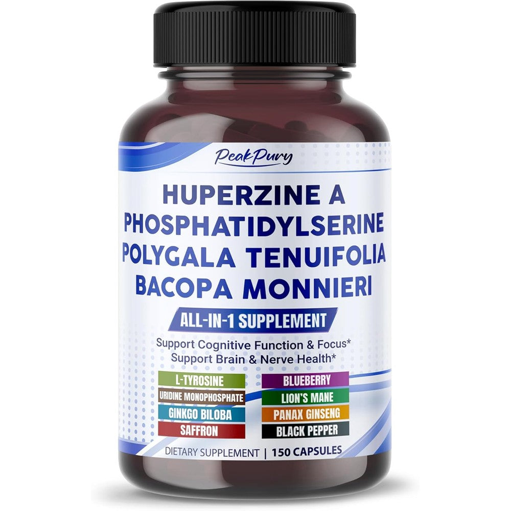 PEAKPURY All in 1 Huperzine A and Phosphatidylserine Brain Support bottle front view nootropic supplement