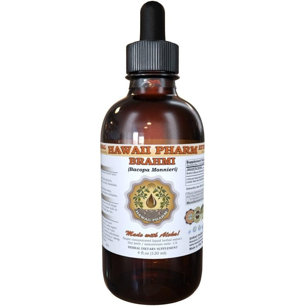Hawaii Pharm Brahmi Liquid Extract four fluid ounce bottle front view showing cognitive support label
