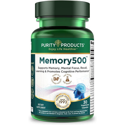 Purity Products Memory500 Bacopa Monnieri bottle front view premium brain health nootropics india