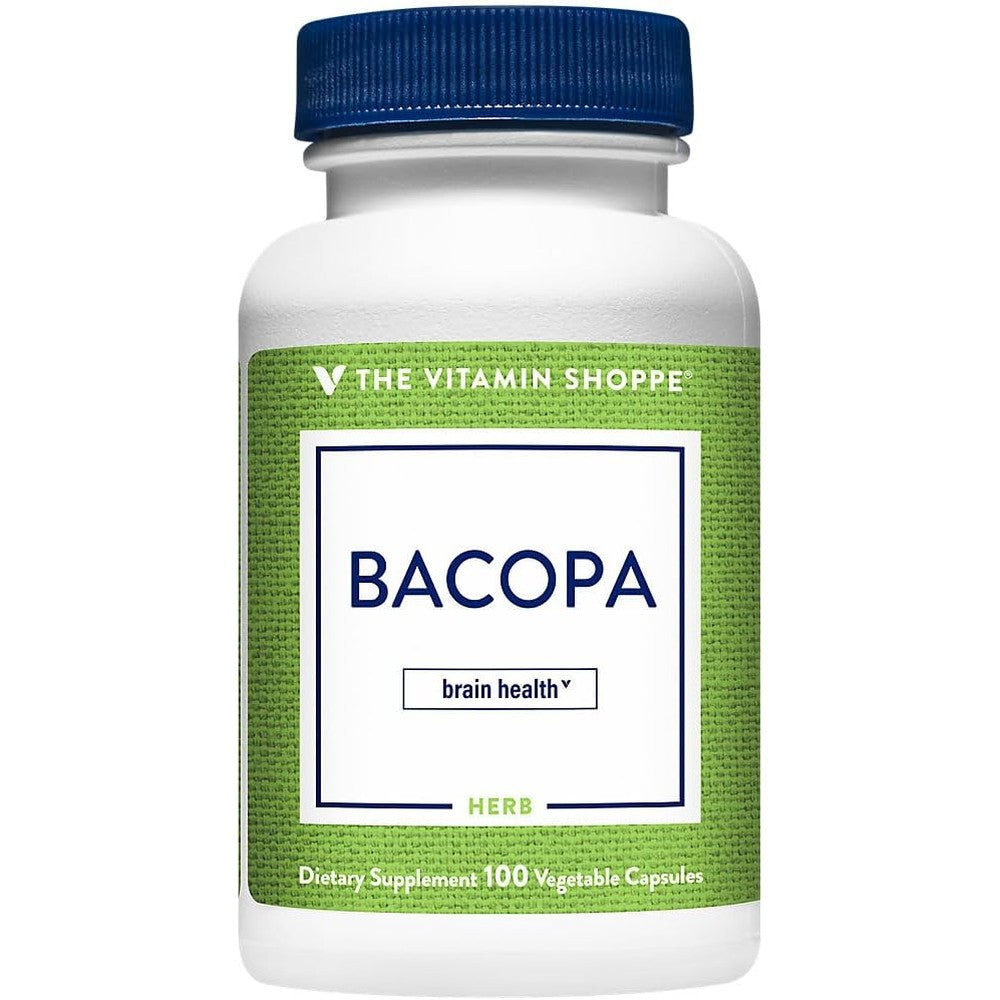 The Vitamin Shoppe Bacopa 500mg bottle front view brain health supplement