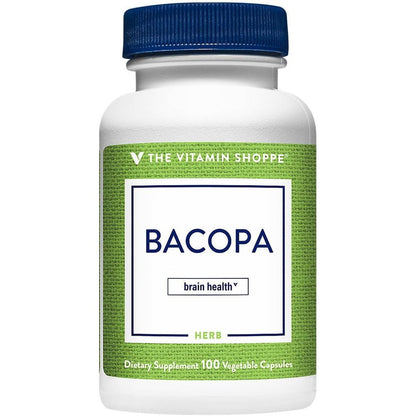 The Vitamin Shoppe Bacopa 500mg bottle front view brain health supplement