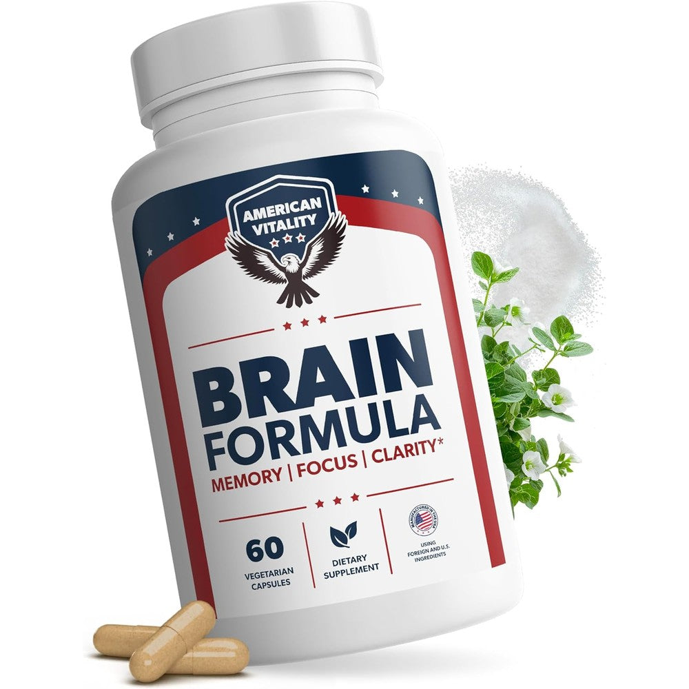 American Vitality Brain Formula front view bottle with eagle logo for memory and focus