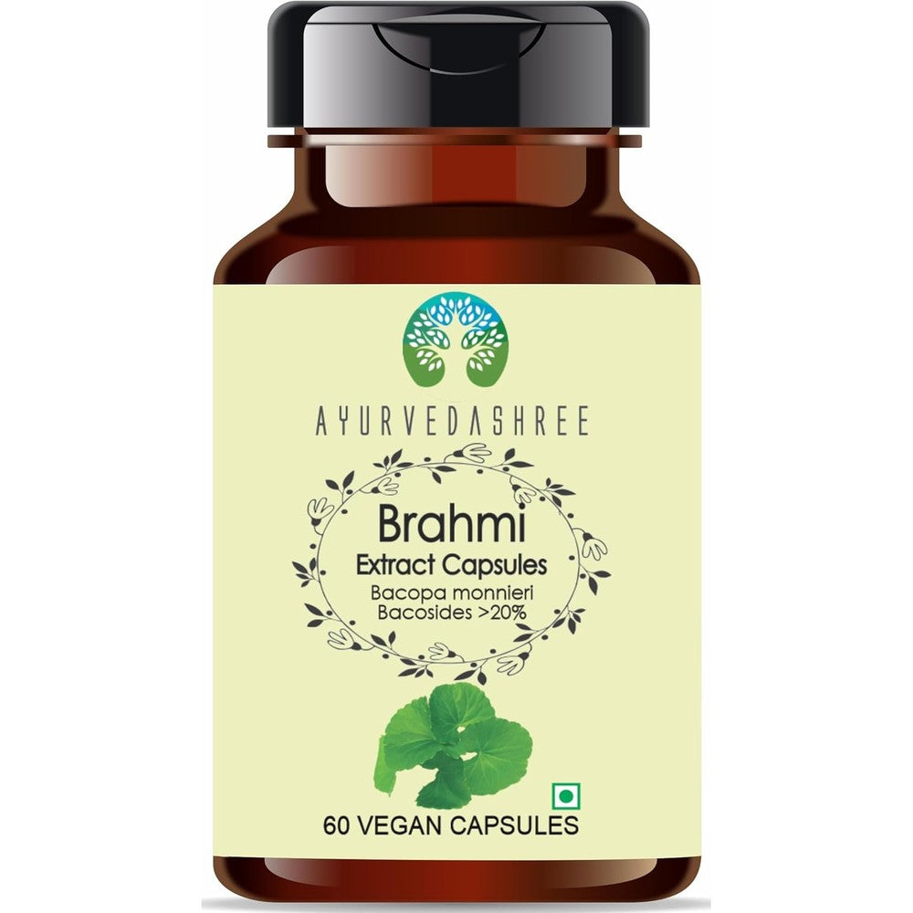 AYURVEDASHREE Brahmi Extract 500mg front view bottle for memory support