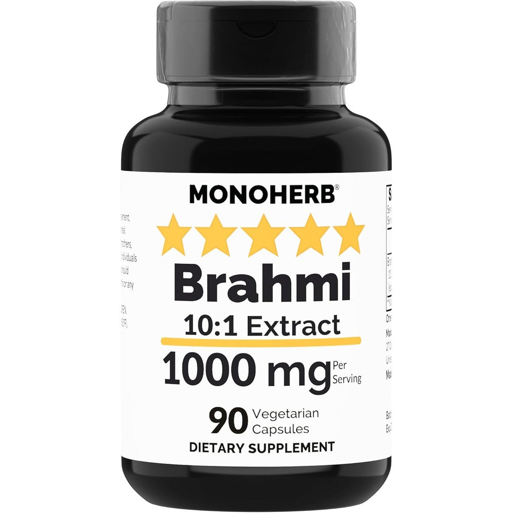 Monoherb Brahmi Extract 1000 Milligrams bottle front view showing cognitive support features.
