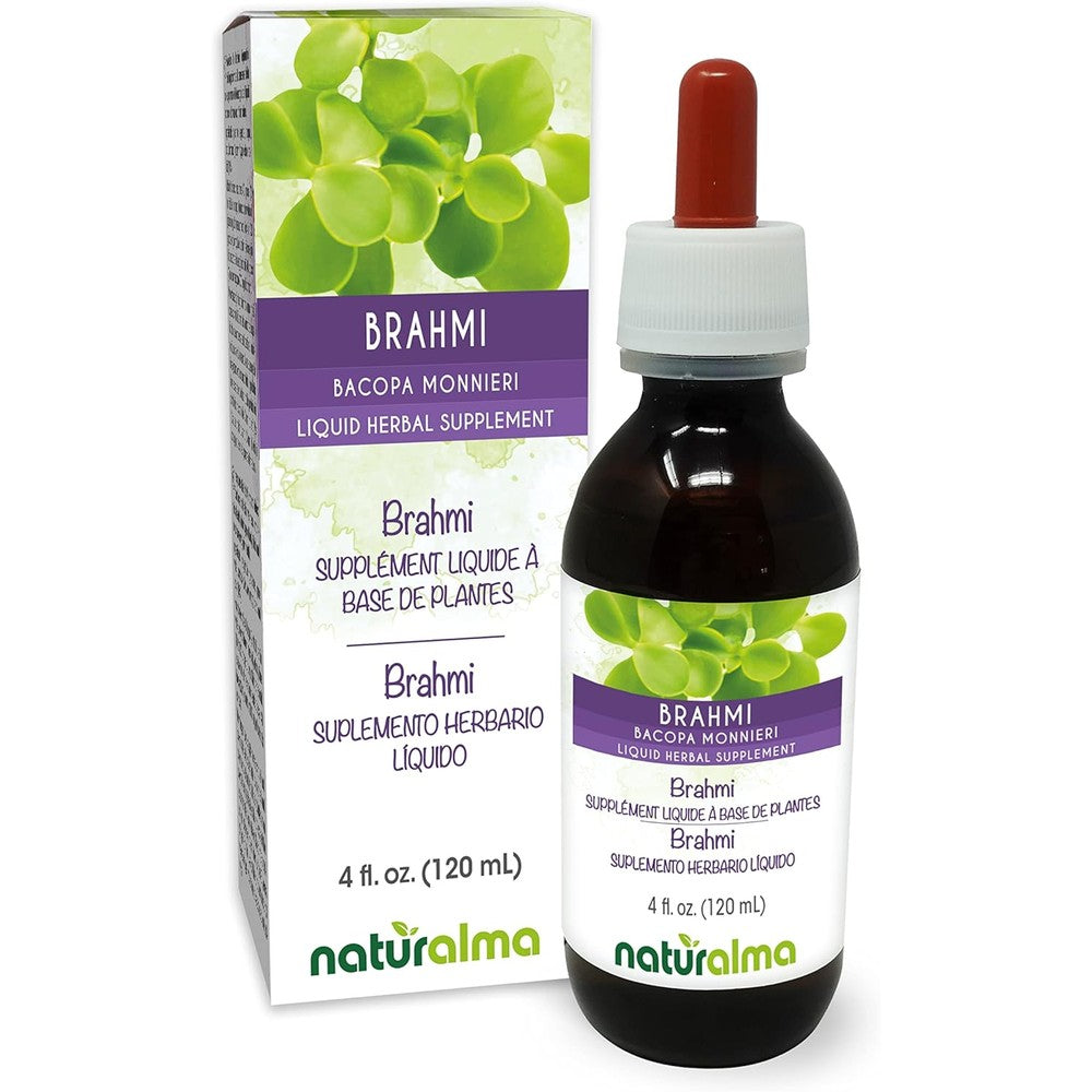 Naturalma Brahmi Bacopa Monnieri Alcohol Free Tincture 120 mL front view showing dropper bottle