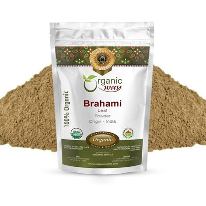 Organic Way Brahmi Leaf Powder front view pack of pure Bacopa Monnieri supplement.