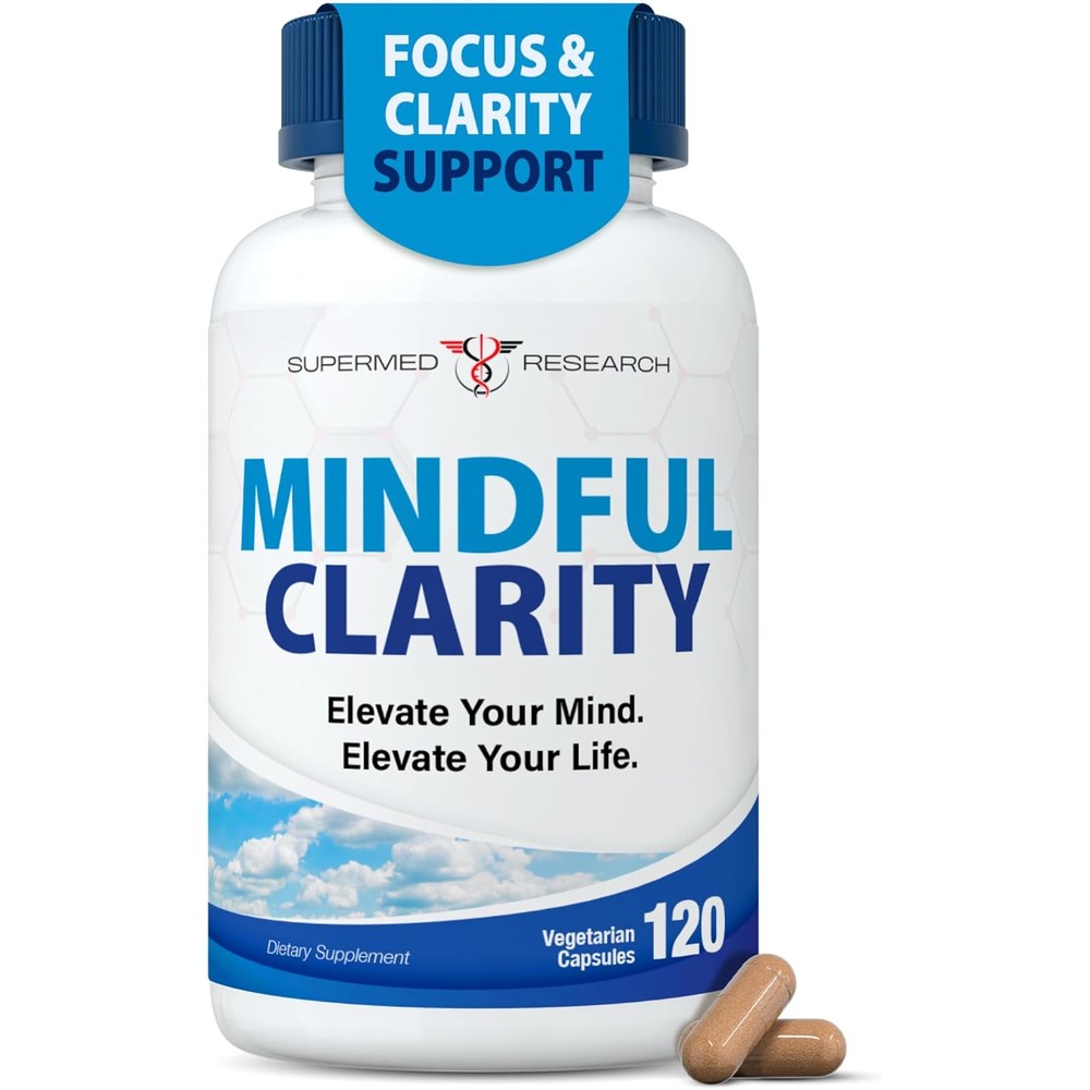 Supermed Research Mental Clarity And Focus 120 capsules front bottle view for cognitive support.