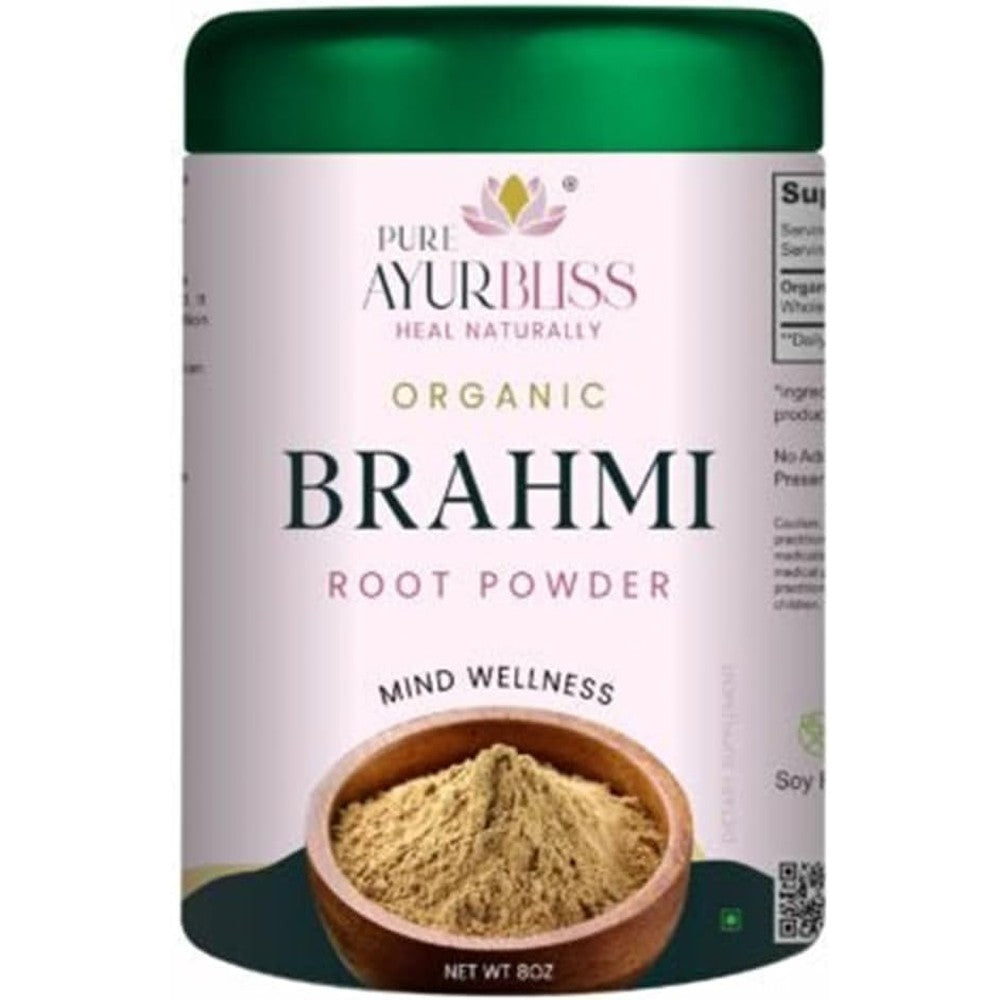PureAyurbliss Organic Brahmi Powder front packaging view for brain health