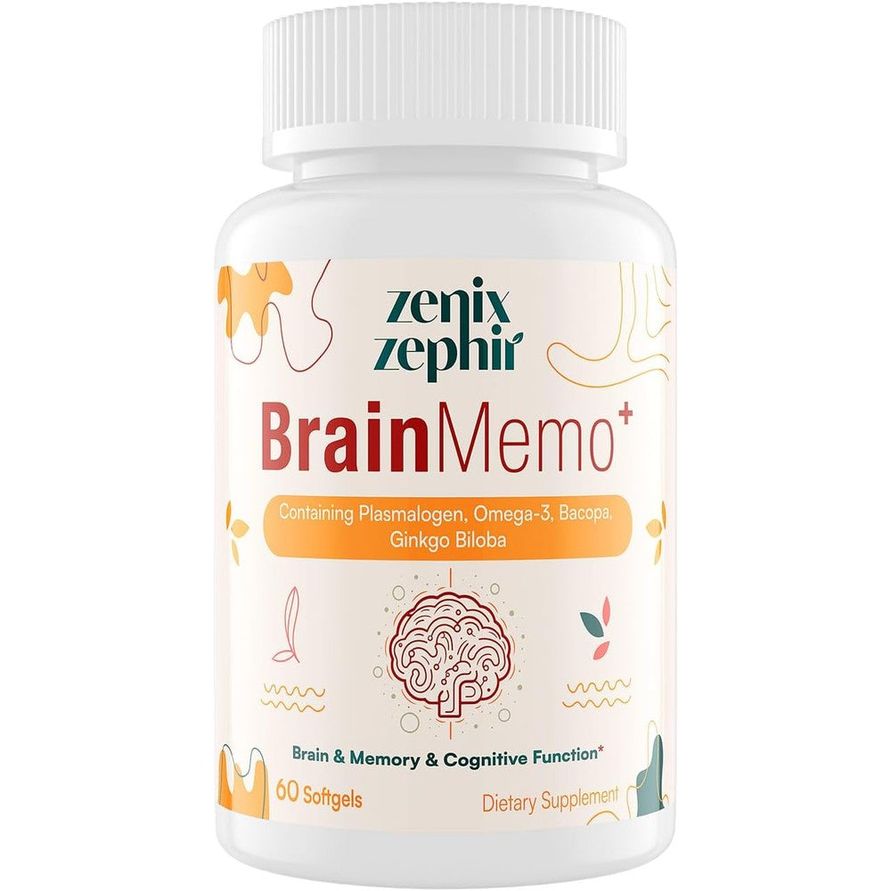 ZenixZephir BrainMemo 60 softgels front view showing premium cognitive support packaging.