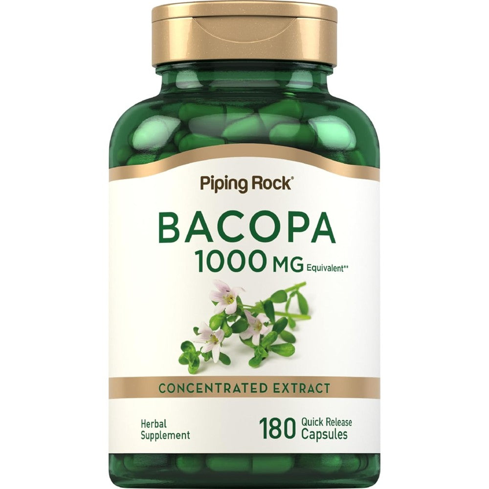 Piping Rock Bacopa Monnieri 1000mg bottle front view showing 180 capsules