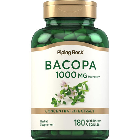 Piping Rock Bacopa Monnieri 1000mg bottle front view showing 180 capsules
