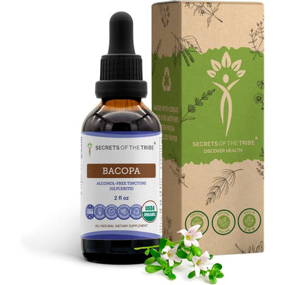 Secrets of the Tribe Organic Bacopa Monnieri Extract front view bottle for cognitive health