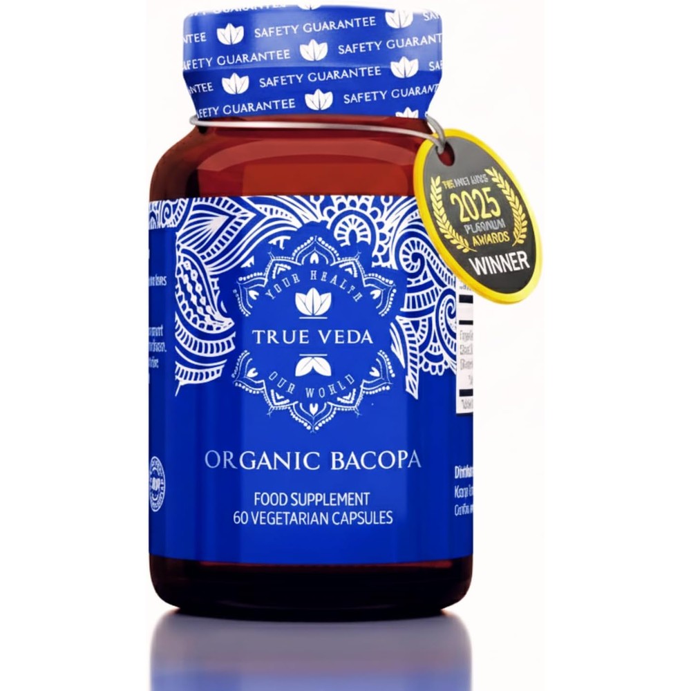 True Veda Organic Bacopa Monnieri 60 veggie capsules front view for brain health
