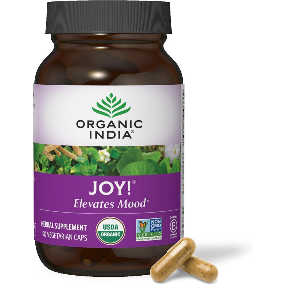 Organic India Joy Herbal Supplement front view bottle for mood support