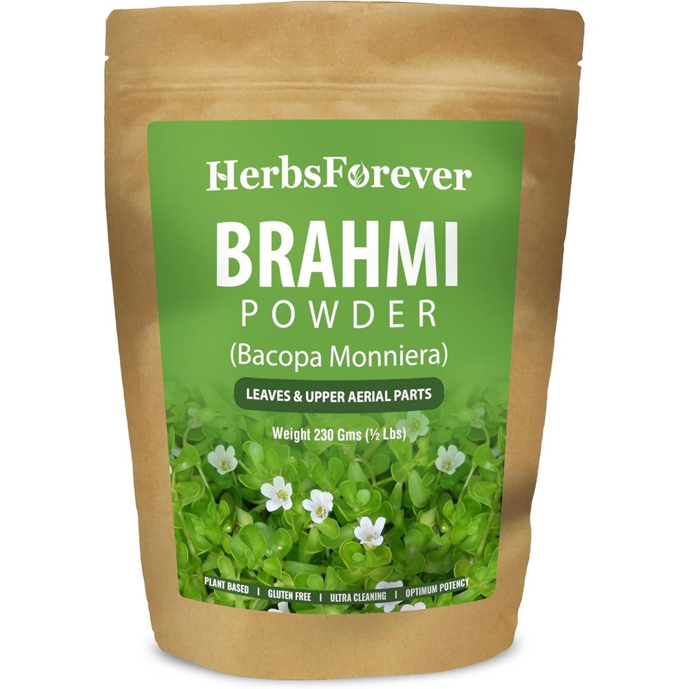 Herbsforever Brahmi Bacopa Monnieri Powder front view container for cognitive wellness