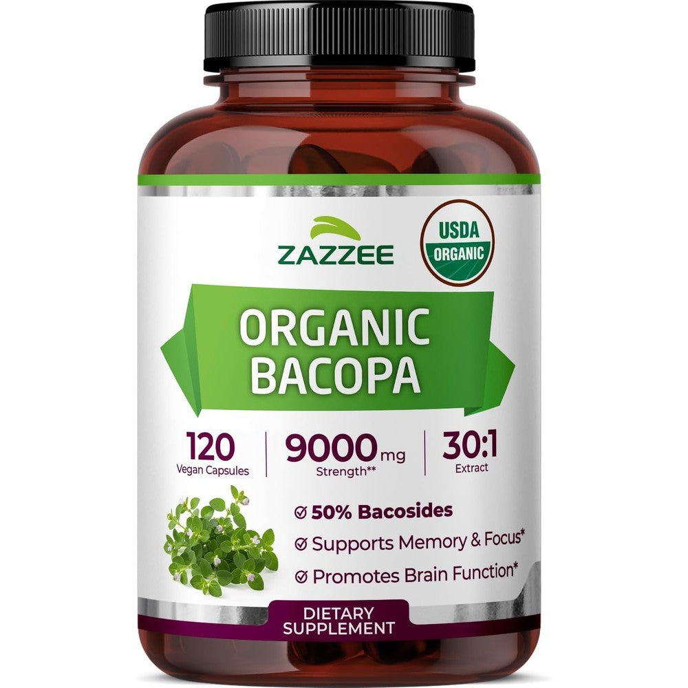 Zazzee USDA Organic Bacopa 30:1 Extract | 50% Bacosides | 120 Vegan Capsules