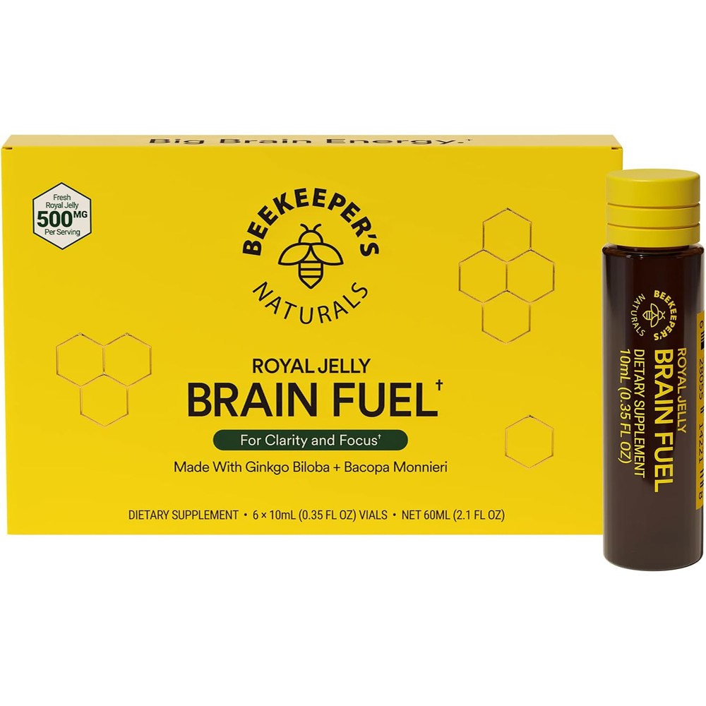 Beekeepers Naturals B.LXR Brain Fuel Royal Jelly Ginkgo Bacopa | 6 Vials