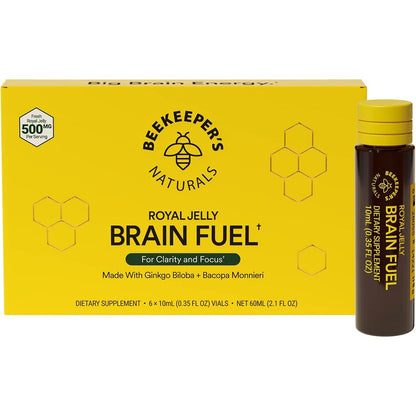 Beekeepers Naturals B.LXR Brain Fuel Royal Jelly Ginkgo Bacopa | 6 Vials