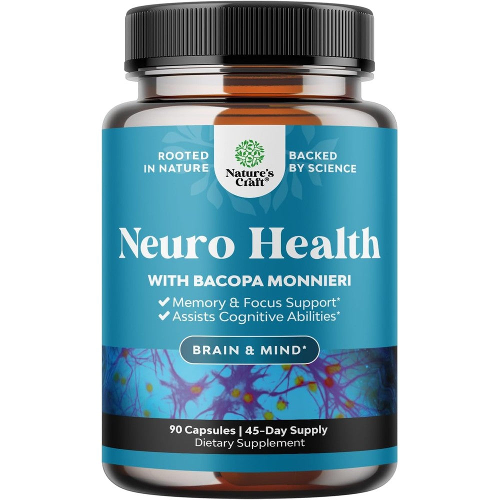 Natures Craft Nootropic Brain Supplement Bacopa Memory Focus Complex | 90 Caps